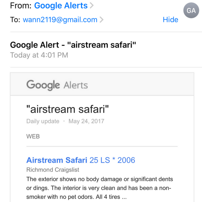 Google Alerts Vintage Camper