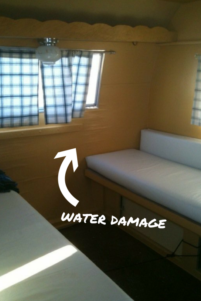 Water damage along the back of our vintage camper