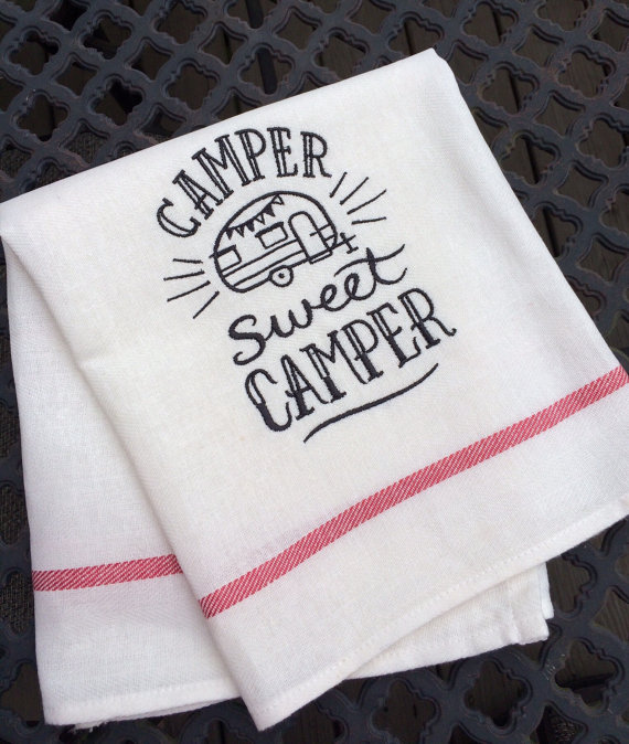 vintage camper tea towel
