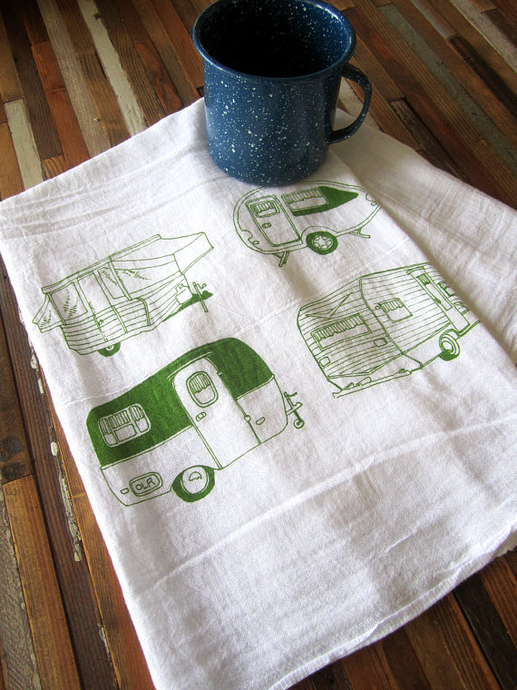 vintage campers tea towel
