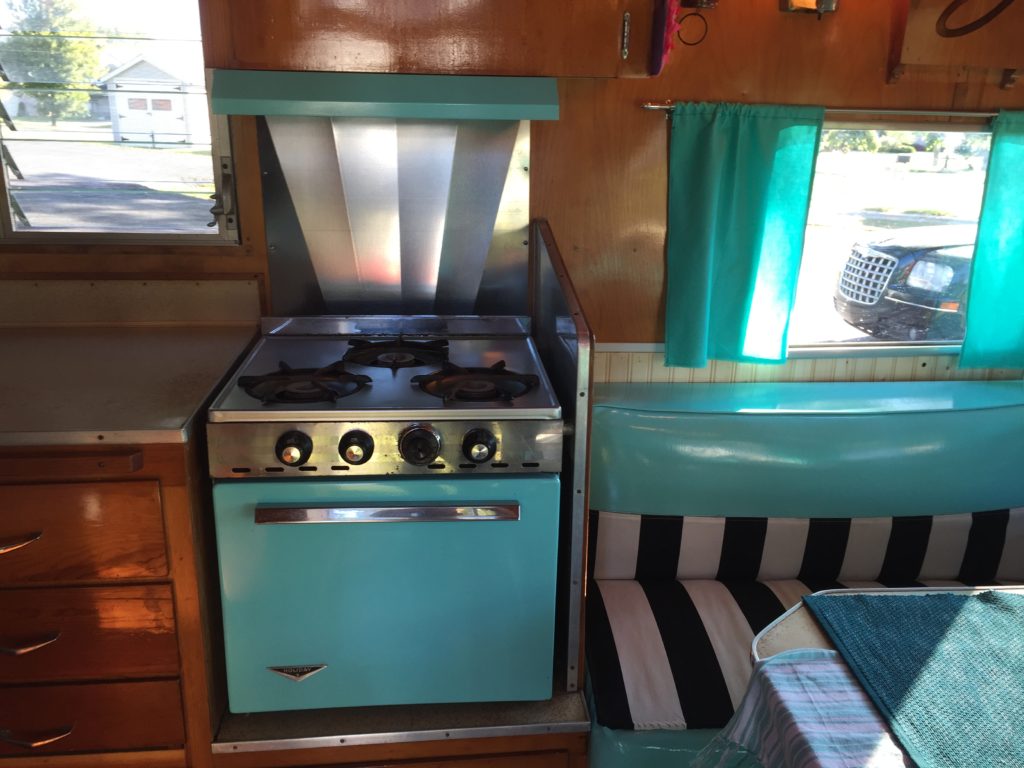 vintage trailer teal oven